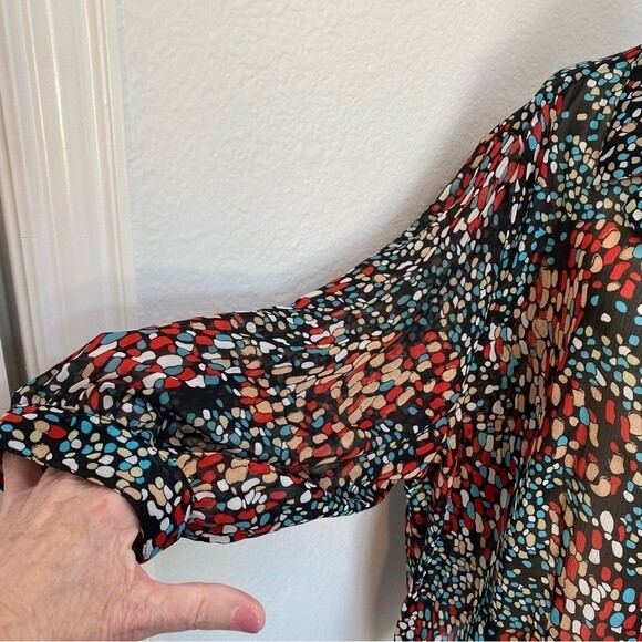 Joanna Puff 3/4 Sleeve Sheer Gold Accent Blue Red Black Sexy Top Size 2X - Picture 5 of 11